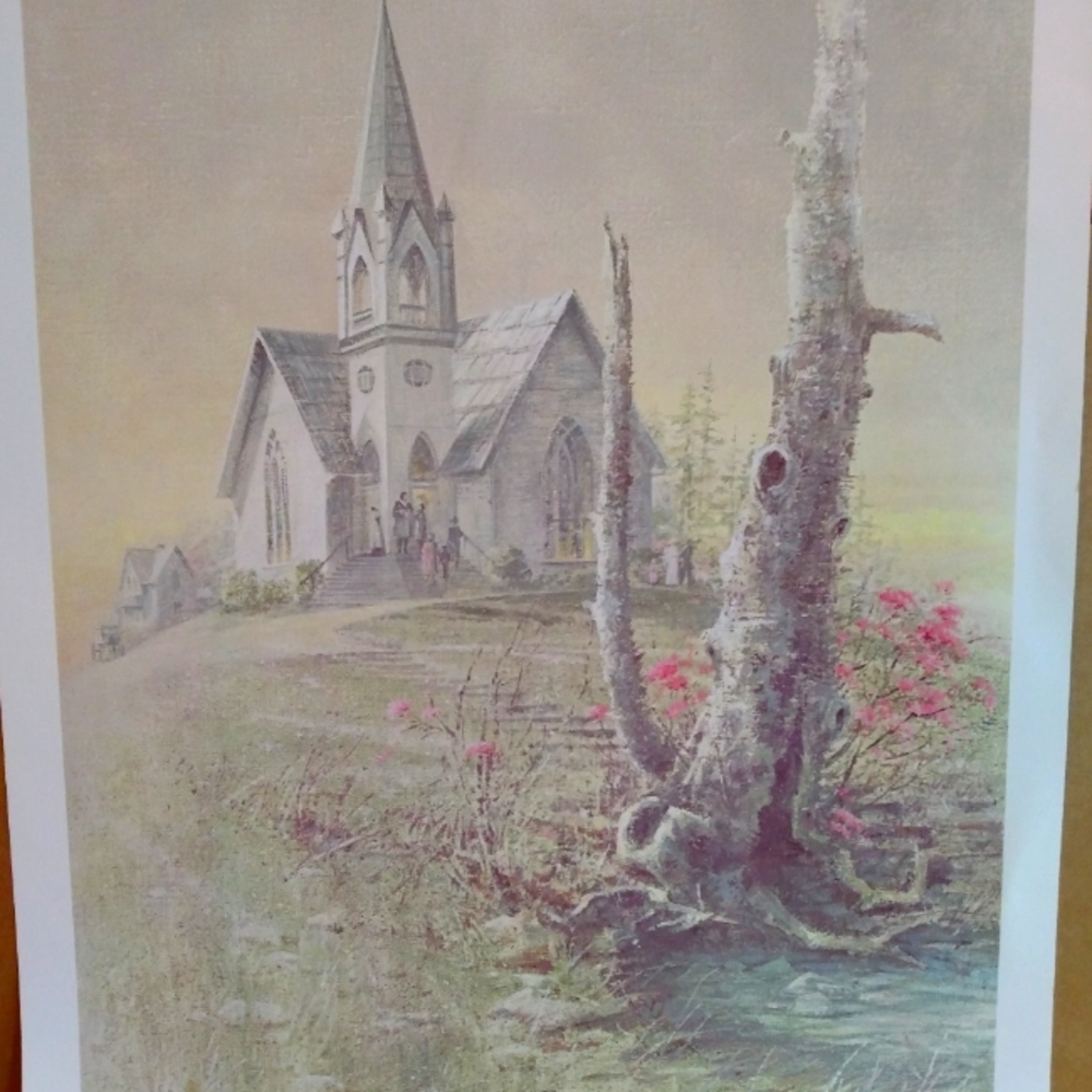 Ben Hampton artist print. 1984. Stamped, signed and numbered. "Sunrise Service".